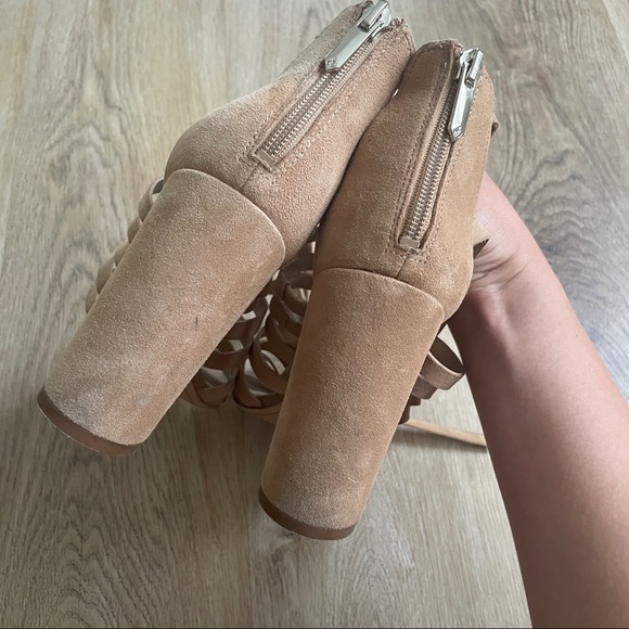 SAM EDELMAN | yarina caged strappy suede block heels, camel - Picture 6 of 9